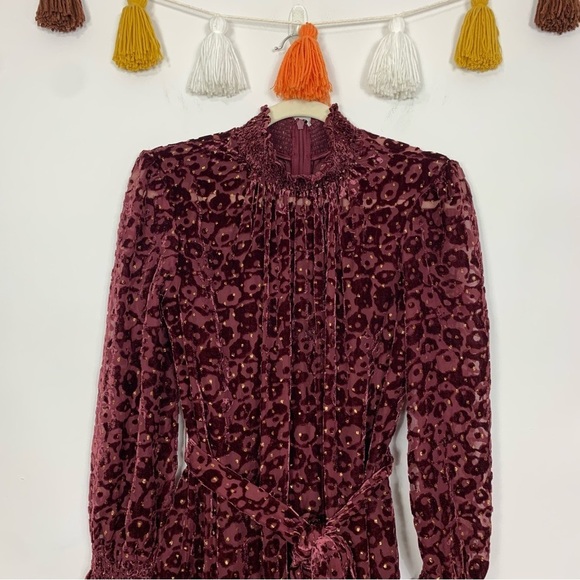 Alex Marie Skyler Burgundy Gold Burnout Velvet Dress Size 4 - Picture 3 of 11